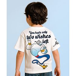 Pine Kids Disney Terry Knit Oversized Drop Shoulder Half Sleeves T-Shirt With Front And Back Aladin Graphics - White
