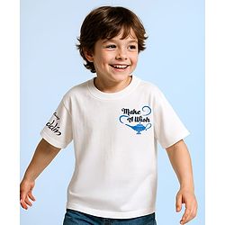 Pine Kids Disney Terry Knit Oversized Drop Shoulder Half Sleeves T-Shirt With Front And Back Aladin Graphics - White