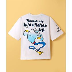 Pine Kids Disney Terry Knit Oversized Drop Shoulder Half Sleeves T-Shirt With Front And Back Aladin Graphics - White