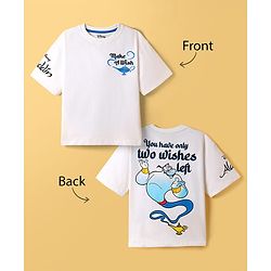 Pine Kids Disney Terry Knit Oversized Drop Shoulder Half Sleeves T-Shirt With Front And Back Aladin Graphics - White