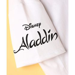 Pine Kids Disney Terry Knit Oversized Drop Shoulder Half Sleeves T-Shirt With Front And Back Aladin Graphics - White