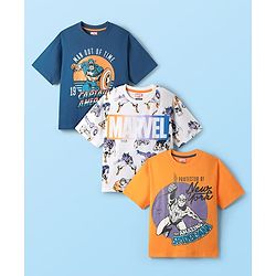 Pine Kids Marvel Single Jersey Knit Half Sleeves Oversize Drop Shoulder T-Shirt With Avengers Graphics Pack Of 3- White Blue & Yellow