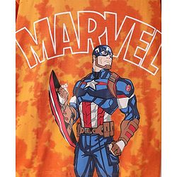Pine Kids Marvel Single Jersey Knit Half Drop Shoulder Sleeves T-Shirt & Cut & Sew Shorts Set With Avengers Graphics Badge & Tie & Dye Detailing - Orange