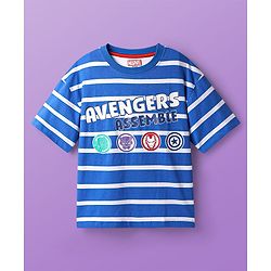 Pine Kids Marvel Single Jersey Knit Half Drop Shoulder Sleeves Oversized T-Shirts with Avengers Graphics & Stripes Pack of 3 - Blue White & Orange