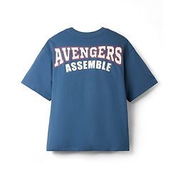Pine Kids Marvel Single Jersey Knit Drop Shoulder Half Sleeves Oversized T-Shirt With Front & Back Avengers Graphics & Gold Foil Detailing - Blue