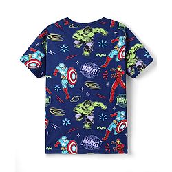 Pine Kids Marvel Single Jersey Knit Half Sleeves Co-ords Shorts Night Suit With Avengers Print - Navy Blue