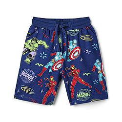 Pine Kids Marvel Single Jersey Knit Half Sleeves Co-ords Shorts Night Suit With Avengers Print - Navy Blue