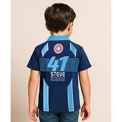 Pine Kids Marvel Terry Knit Half Sleeves Polo T-Shirt With Front And Back Avenger Iron Man Graphics - Blue