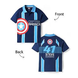 Pine Kids Marvel Terry Knit Half Sleeves Polo T-Shirt With Front And Back Avenger Iron Man Graphics - Blue