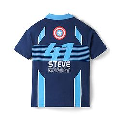 Pine Kids Marvel Terry Knit Half Sleeves Polo T-Shirt With Front And Back Avenger Iron Man Graphics - Blue