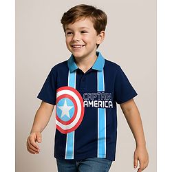 Pine Kids Marvel Terry Knit Half Sleeves Polo T-Shirt With Front And Back Avenger Iron Man Graphics - Blue