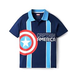 Pine Kids Marvel Terry Knit Half Sleeves Polo T-Shirt With Front And Back Avenger Iron Man Graphics - Blue