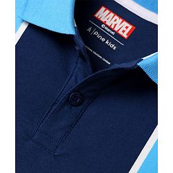 Pine Kids Marvel Terry Knit Half Sleeves Polo T-Shirt With Front And Back Avenger Iron Man Graphics - Blue