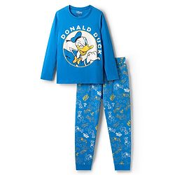 Pine Kids Disney Single Jersey Knit Full Sleeves Night Suit With Donald Duck Graphics - Blue