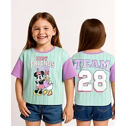 Pine Kids Disney Single Jersey Knit Oversize Drop Shoulder Half Sleeves T-Shirt With Front And Back Minnie Mouse Graphics - Aqua Blue