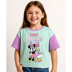 Pine Kids Disney Single Jersey Knit Oversize Drop Shoulder Half Sleeves T-Shirt With Front And Back Minnie Mouse Graphics - Aqua Blue