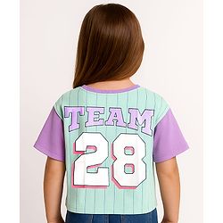 Pine Kids Disney Single Jersey Knit Oversize Drop Shoulder Half Sleeves T-Shirt With Front And Back Minnie Mouse Graphics - Aqua Blue