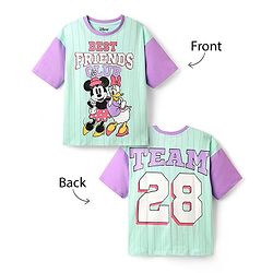 Pine Kids Disney Single Jersey Knit Oversize Drop Shoulder Half Sleeves T-Shirt With Front And Back Minnie Mouse Graphics - Aqua Blue