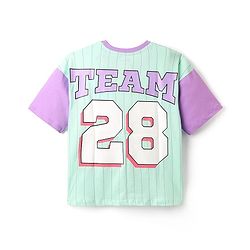 Pine Kids Disney Single Jersey Knit Oversize Drop Shoulder Half Sleeves T-Shirt With Front And Back Minnie Mouse Graphics - Aqua Blue