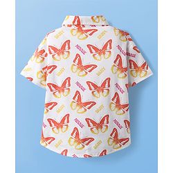 Pine Kids Disney Cotton Woven Half Sleeves Shirt with Singlet Sleeve Inner Tee & Mickey Mouse Print - White & Pink