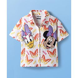 Pine Kids Disney Cotton Woven Half Sleeves Shirt with Singlet Sleeve Inner Tee & Mickey Mouse Print - White & Pink