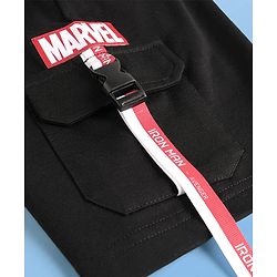 Pine Kids Marvel Single Jersey Knit Half Drop Shoulder Sleeves T-Shirt & Shorts Set With Iron Man Graphics Pocket & Tape Detailing - White & Black