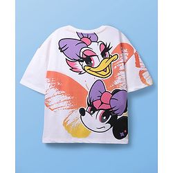 Pine Kids Disney Single Jersey Knit Half Drop Shoulder Sleeves Oversized T-Shirt with Front & Back Minnie & Friends Graphics - White