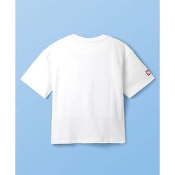 Pine Kids Marvel Terry Knit Oversized Drop Shoulder Half Sleeves T-Shirt With Spider-man Graphics And Badge Detailing - White