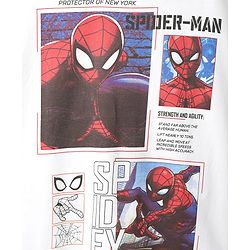 Pine Kids Marvel Terry Knit Oversized Drop Shoulder Half Sleeves T-Shirt With Spider-man Graphics And Badge Detailing - White