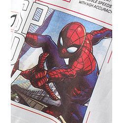Pine Kids Marvel Terry Knit Oversized Drop Shoulder Half Sleeves T-Shirt With Spider-man Graphics And Badge Detailing - White