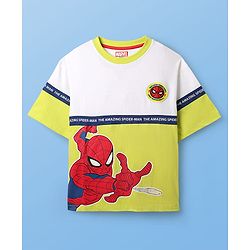 Pine Kids Marvel Terry Knit Half Drop Shoulder Sleeves Cut & Sew Oversized T-Shirt & Shorts Set With Spider-Man Graphics - Multicolor