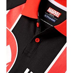Pine Kids Marvel Terry Knit Half Sleeves Polo T-Shirt With Front And Back Avenger Iron Man Graphics - Red & Black