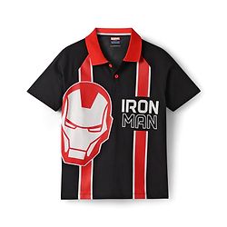 Pine Kids Marvel Terry Knit Half Sleeves Polo T-Shirt With Front And Back Avenger Iron Man Graphics - Red & Black
