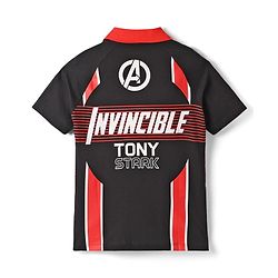 Pine Kids Marvel Terry Knit Half Sleeves Polo T-Shirt With Front And Back Avenger Iron Man Graphics - Red & Black