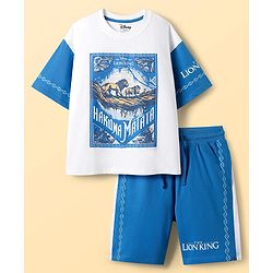 Pine Kids Disney 100% Cotton Oversized Drop Shoulder Half Sleeves T-Shirt & Shorts Set With Lion King Graphics - Blue