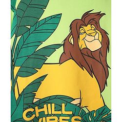Pine Kids Disney Terry Knit Half Drop Shoulder Sleeves Oversized T-Shirt with Lion King Graphics - Light Green