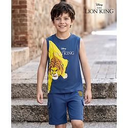 Pine Kids Disney Terry Knit Sleeveless Tank T-Shirt & Shorts Set With Lion King Graphics - Navy Blue