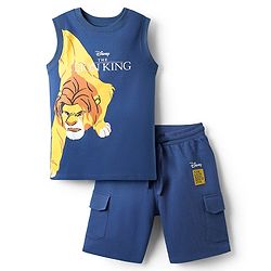 Pine Kids Disney Terry Knit Sleeveless Tank T-Shirt & Shorts Set With Lion King Graphics - Navy Blue
