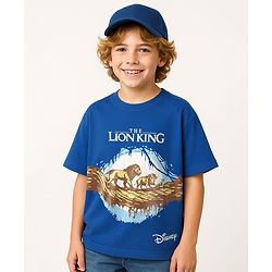 Pine Kids Disney Single Jersey Knit Half Sleeves Oversize Drop Shoulder T-Shirt With Lion King Graphics - Blue