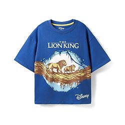 Pine Kids Disney Single Jersey Knit Half Sleeves Oversize Drop Shoulder T-Shirt With Lion King Graphics - Blue