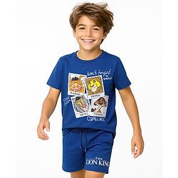Pine Kids Disney Single Jersey Knit Half Sleeves Shorts Night Suit With Lion King Graphics - Navy Blue