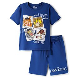 Pine Kids Disney Single Jersey Knit Half Sleeves Shorts Night Suit With Lion King Graphics - Navy Blue