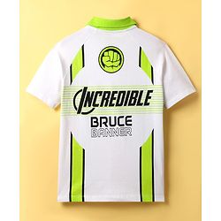 Pine Kids Marvel Terry Knit Half Sleeves Polo T-Shirt With Front And Back Avenger Hulk Graphics - White & Green