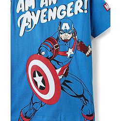 Pine Kids Marvel Single Jersey Knit Half Sleeve T-Shirt With Avenger Graphics And Badge Detailing - Blue