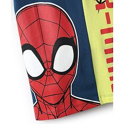 Pine Kids Marvel Single Jersey Knit Half Sleeves Cut & Sew T-Shirt with Spider Man Graphics - Navy Blue & Light Green