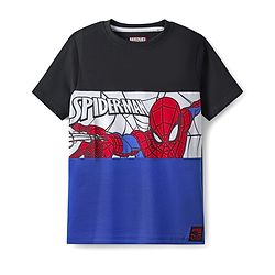 Pine Kids Marvel Single Jersey Knit Half Sleeve Cut & Sew T-Shirt With Spider Man Graphics - Blue & Black