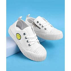 Pine Kids Lace Ups Casual Shoes With Smile Print - White