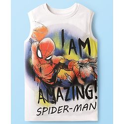 Pine Kids Marvel Single Jersey Knit Sleeveless Tank T-Shirt With Spider-Man Graphics - White