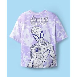 Pine Kids Marvel Single Jersey Knit Half Sleeves T-Shirt With Front & Back Spider-Man Graphics & Tie & Dye Detailing - Purple