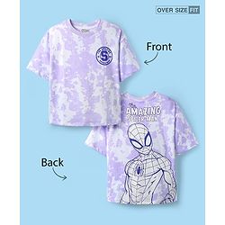 Pine Kids Marvel Single Jersey Knit Half Sleeves T-Shirt With Front & Back Spider-Man Graphics & Tie & Dye Detailing - Purple